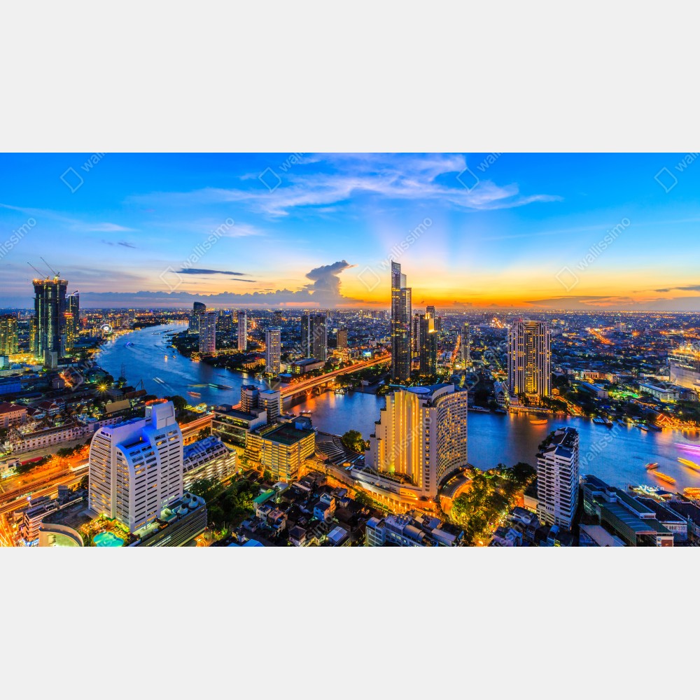 Leinwandbild lebendige stadtskyline bei dämmerung – Wallnifity® Leinwandbild lebendige stadtskyline bei dämmerung – Wallnifity®