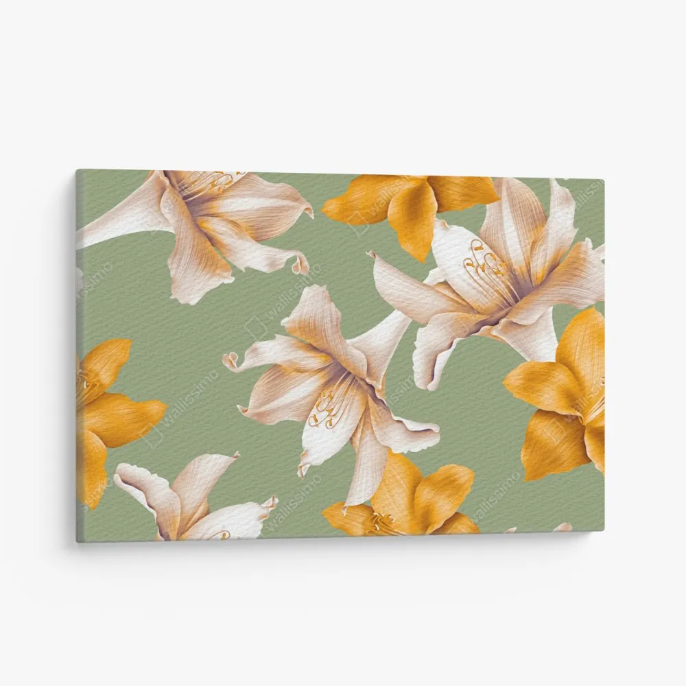Leinwandbild goldene lilien botanisches muster – Wallnifity® Leinwandbild goldene lilien botanisches muster – Wallnifity®