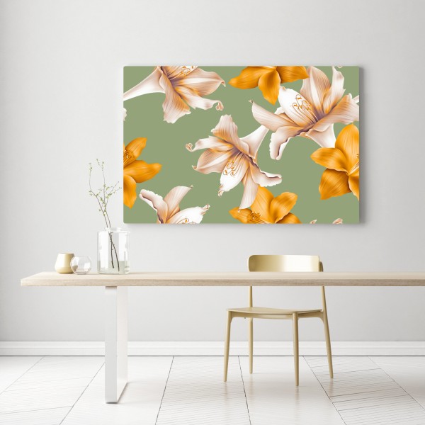 Leinwandbild goldene lilien botanisches muster – Wallnifity® Leinwandbild goldene lilien botanisches muster – Wallnifity®