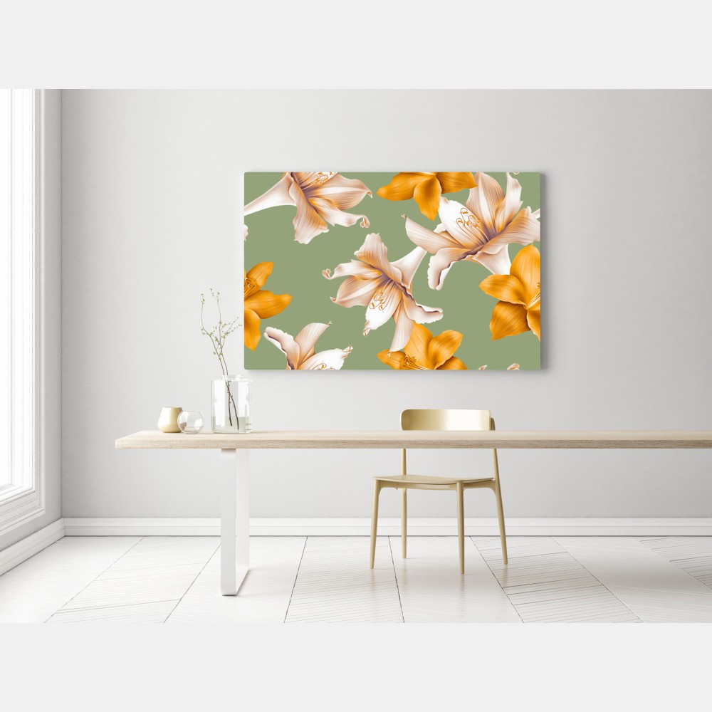 Leinwandbild goldene lilien botanisches muster – Wallnifity® Leinwandbild goldene lilien botanisches muster – Wallnifity®