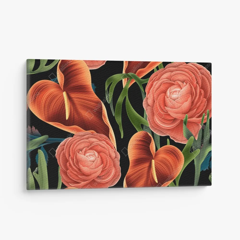 Leinwandbild lebhaftes korallenblumenmuster auf schwarzem hintergrund – Wallnifity® Leinwandbild lebhaftes korallenblumenmuster auf schwarzem hintergrund – Wallnifity®