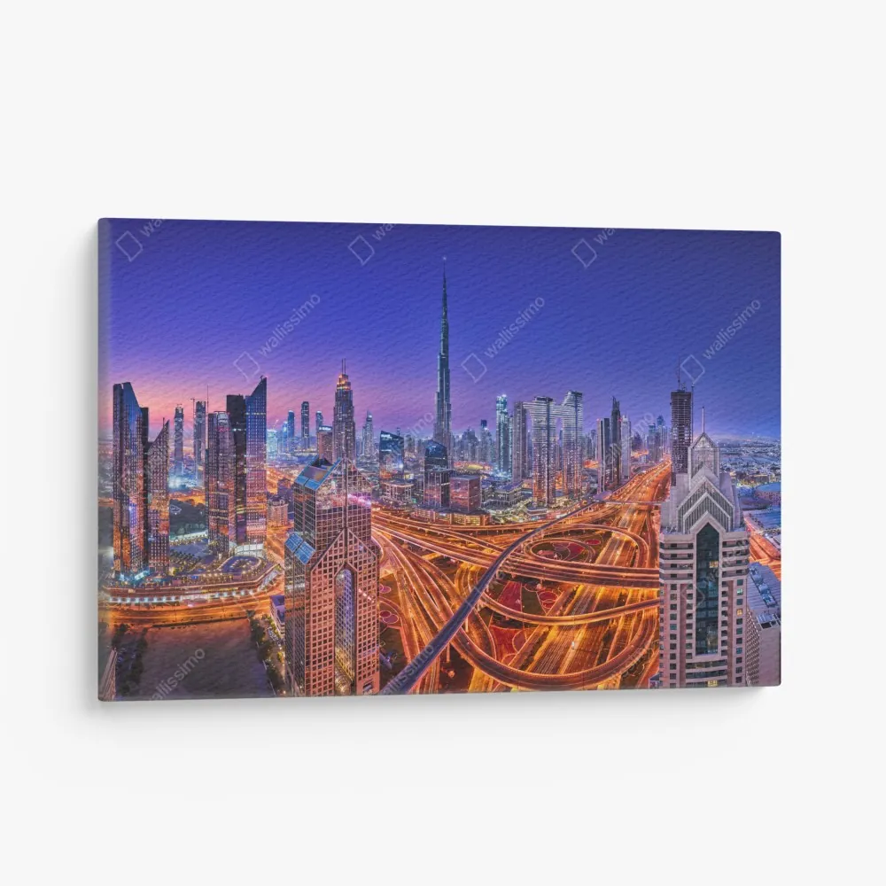 Leinwandbild Dubai panorama bei dämmerung – Wallnifity® Leinwandbild Dubai panorama bei dämmerung – Wallnifity®