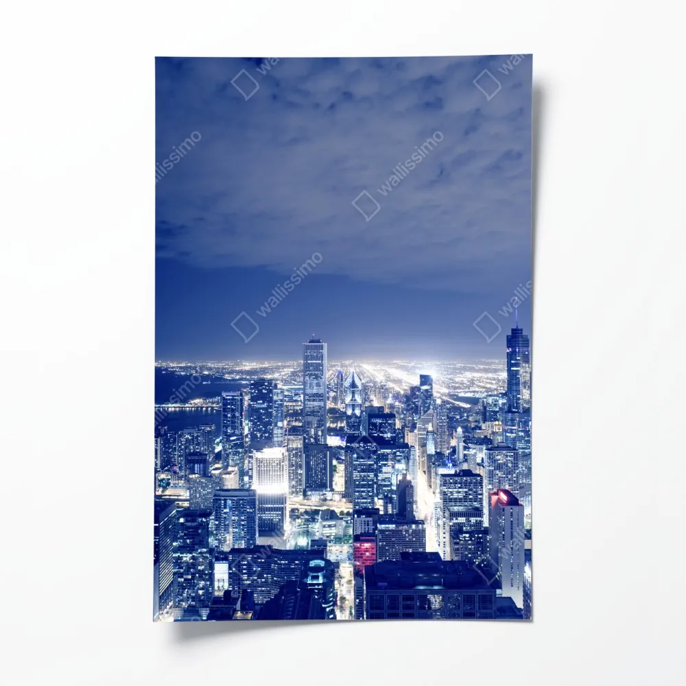 Poster Chicago nächtliche skyline panorama – Wallnifity® Poster Chicago nächtliche skyline panorama – Wallnifity®