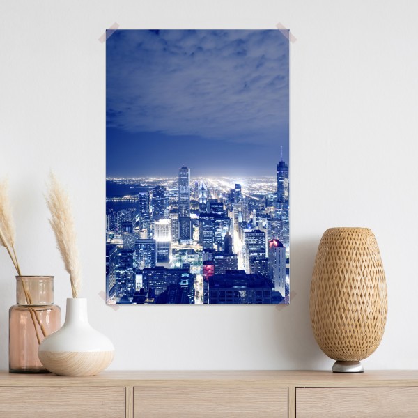 Poster Chicago nächtliche skyline panorama – Wallnifity® Poster Chicago nächtliche skyline panorama – Wallnifity®