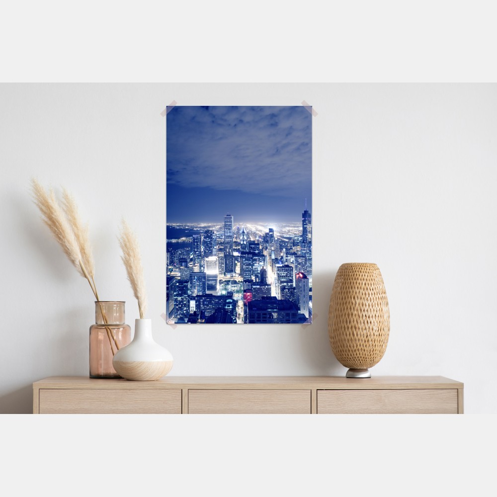 Poster Chicago nächtliche skyline panorama – Wallnifity® Poster Chicago nächtliche skyline panorama – Wallnifity®