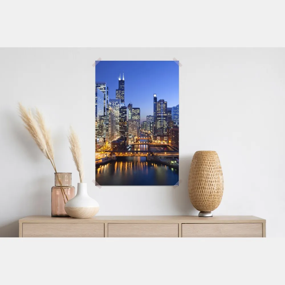 Poster Chicago skyline bei dämmerung – Wallnifity® Poster Chicago skyline bei dämmerung – Wallnifity®