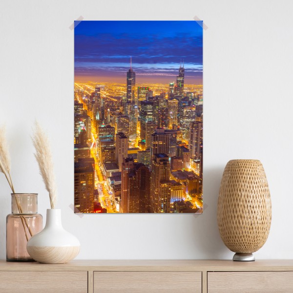 Poster Chicago nächtliche skyline panorama – Wallnifity® Poster Chicago nächtliche skyline panorama – Wallnifity®