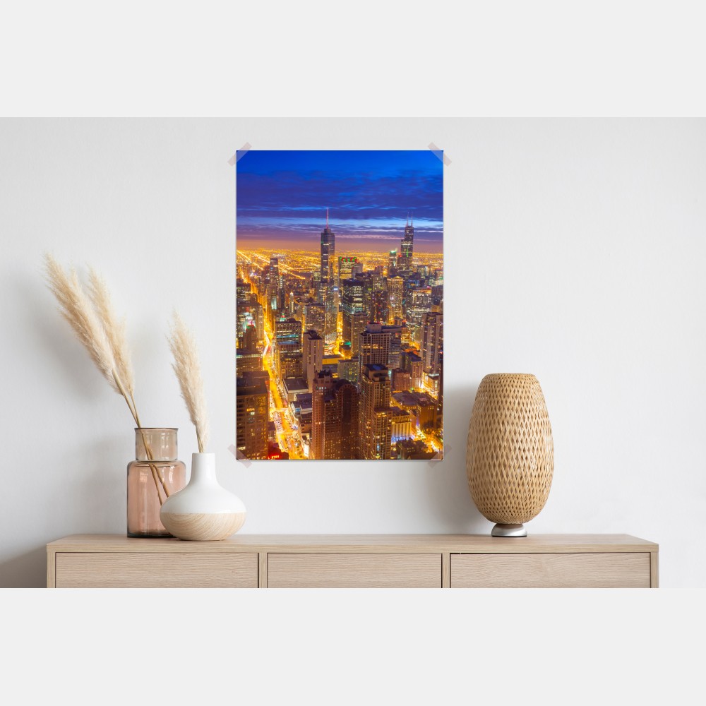 Poster Chicago nächtliche skyline panorama – Wallnifity® Poster Chicago nächtliche skyline panorama – Wallnifity®
