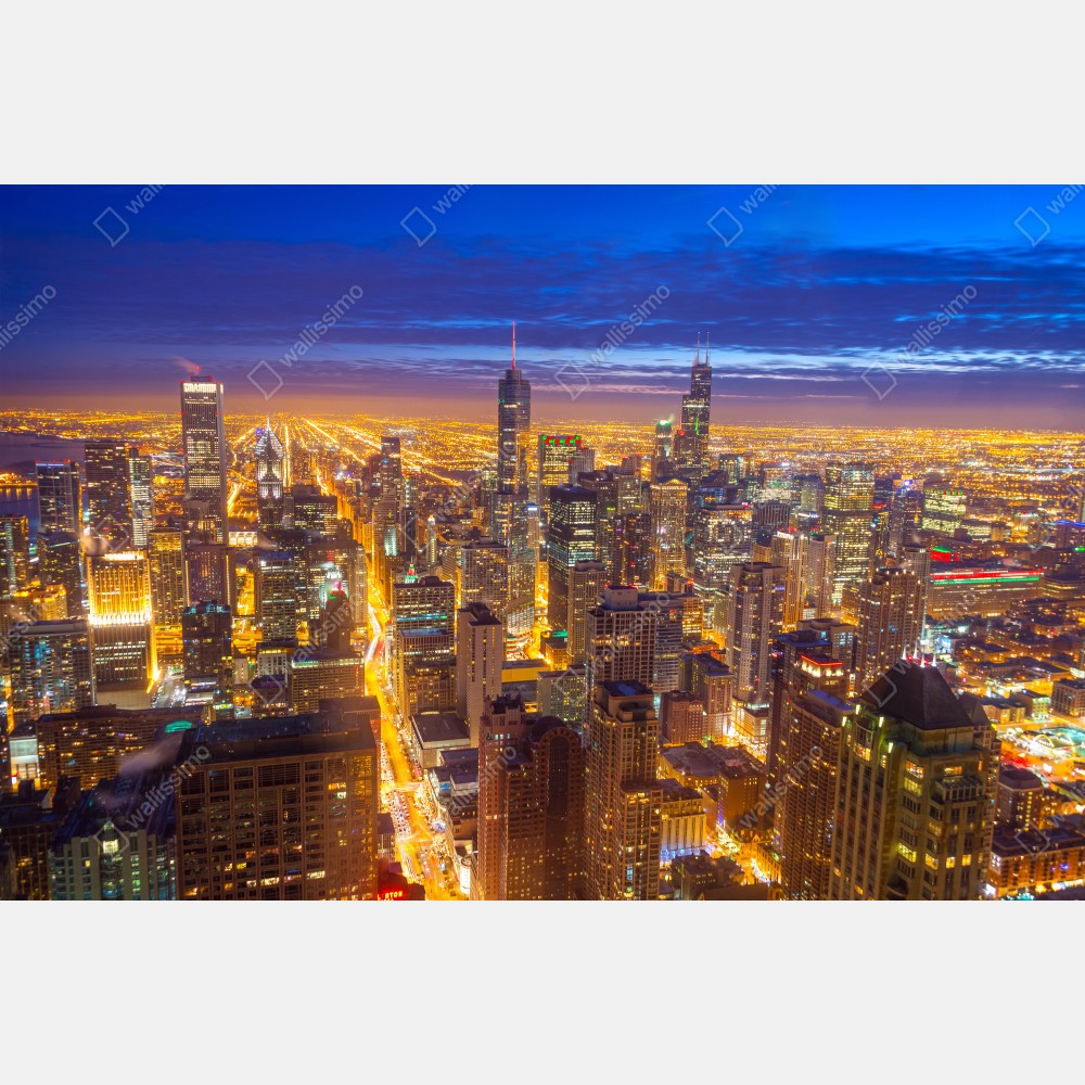 Poster Chicago nächtliche skyline panorama – Wallnifity® Poster Chicago nächtliche skyline panorama – Wallnifity®