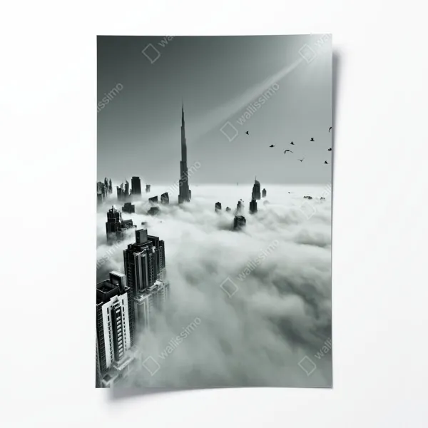 Poster nebliger morgenwald mit sonnenstrahlen – Wallnifity®
