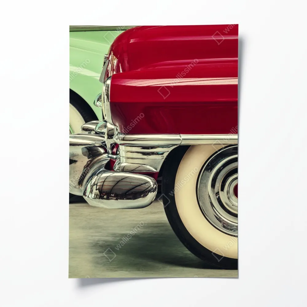 Poster nahaufnahme klassischer autos in rot und mint – Wallnifity® Poster nahaufnahme klassischer autos in rot und mint – Wallnifity®