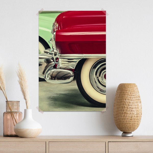Poster nahaufnahme klassischer autos in rot und mint – Wallnifity® Poster nahaufnahme klassischer autos in rot und mint – Wallnifity®