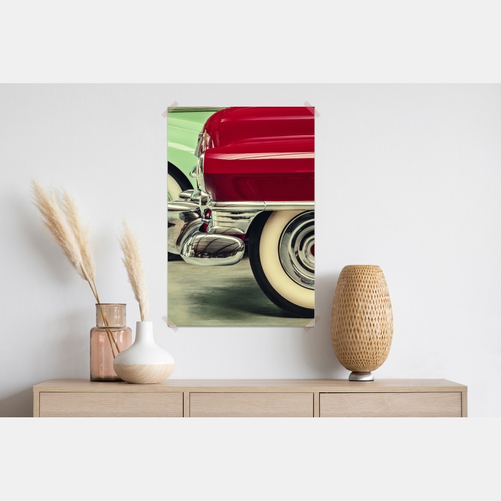 Poster nahaufnahme klassischer autos in rot und mint – Wallnifity® Poster nahaufnahme klassischer autos in rot und mint – Wallnifity®