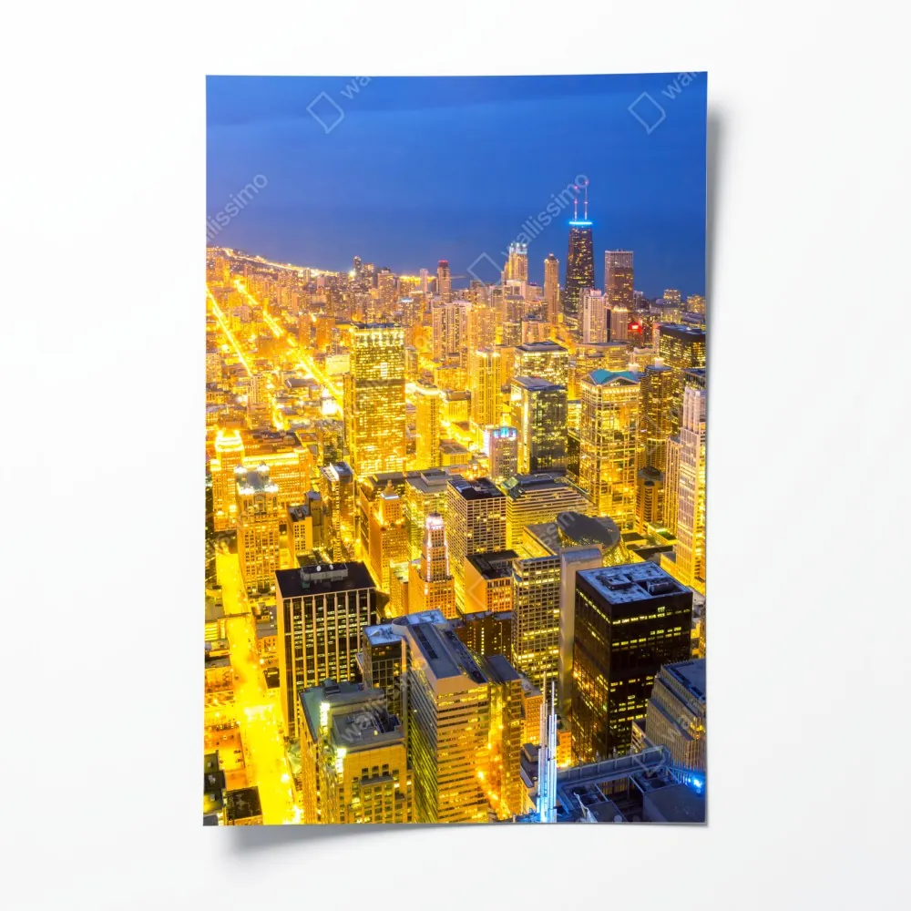 Poster luftaufnahme der nächtlichen skyline von Chicago – Wallnifity® Poster luftaufnahme der nächtlichen skyline von Chicago – Wallnifity®