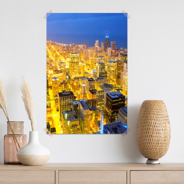 Poster luftaufnahme der nächtlichen skyline von Chicago – Wallnifity® Poster luftaufnahme der nächtlichen skyline von Chicago – Wallnifity®
