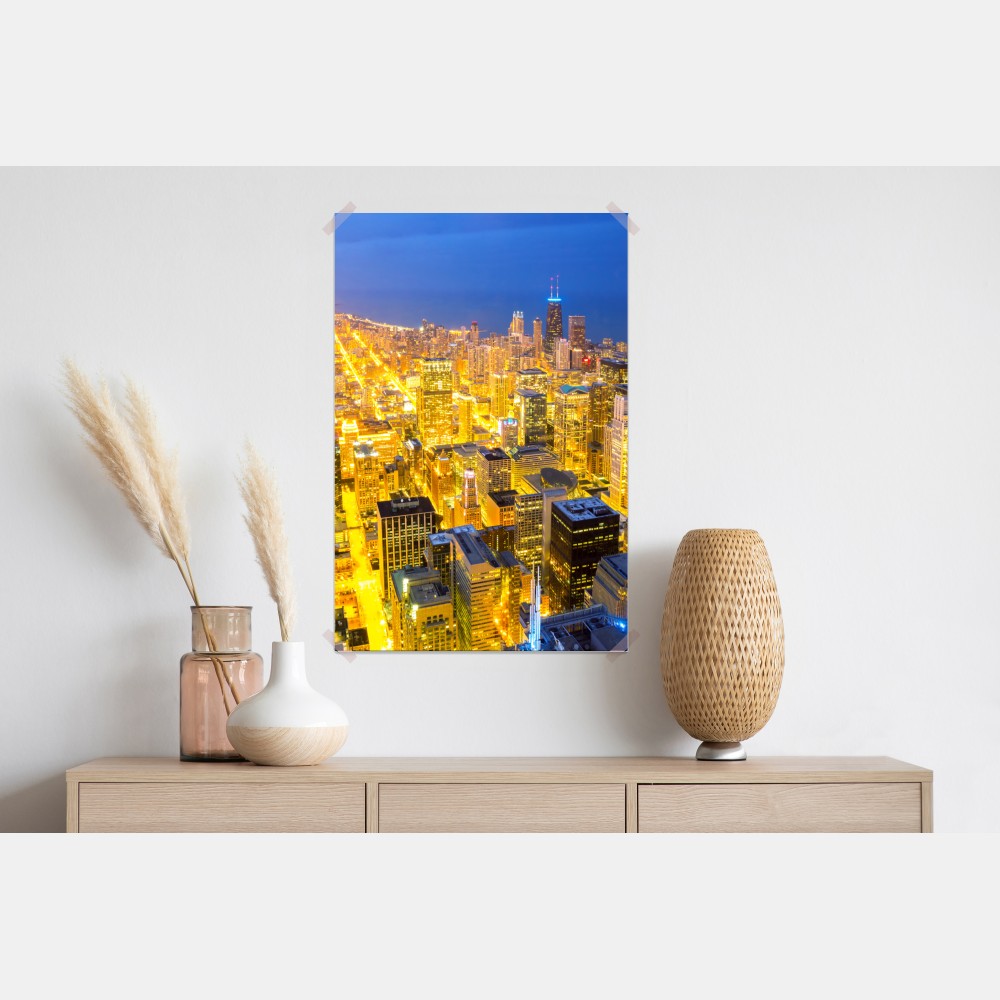 Poster luftaufnahme der nächtlichen skyline von Chicago – Wallnifity® Poster luftaufnahme der nächtlichen skyline von Chicago – Wallnifity®