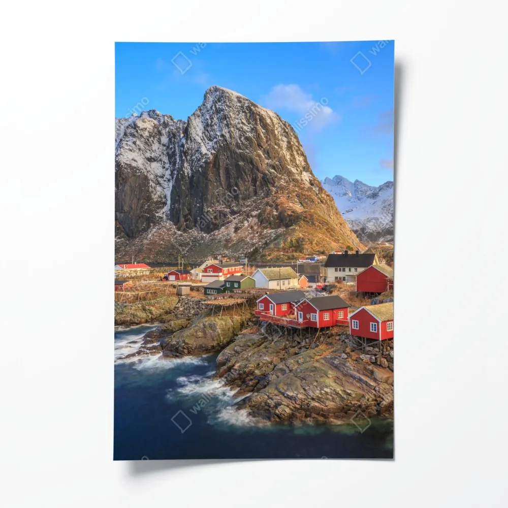 Poster küstendorf in Norwegen mit roten fischerhütten – Wallnifity® Poster küstendorf in Norwegen mit roten fischerhütten – Wallnifity®
