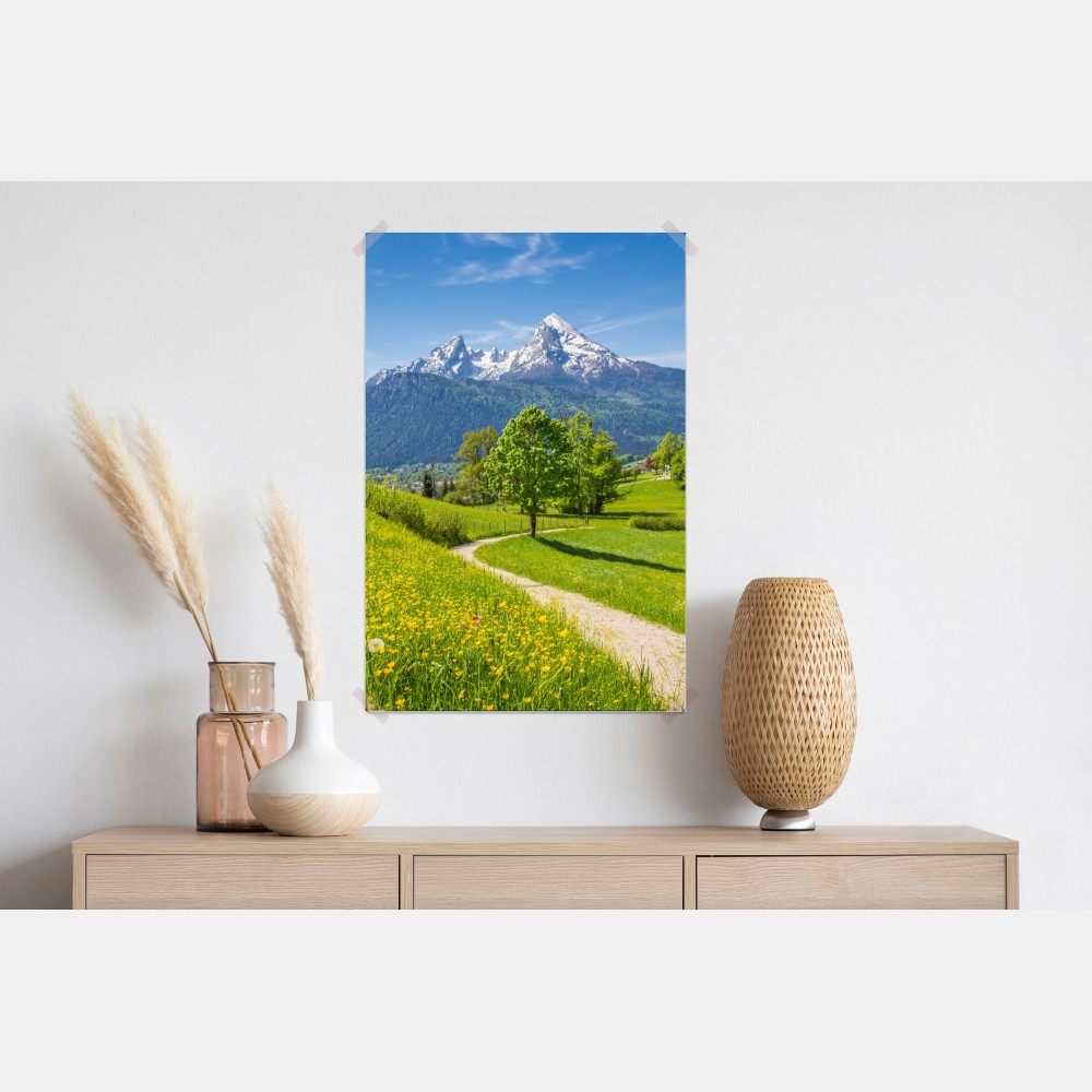 Poster alpine frühlingswiese mit schneebedeckten gipfeln – Wallnifity® Poster alpine frühlingswiese mit schneebedeckten gipfeln – Wallnifity®