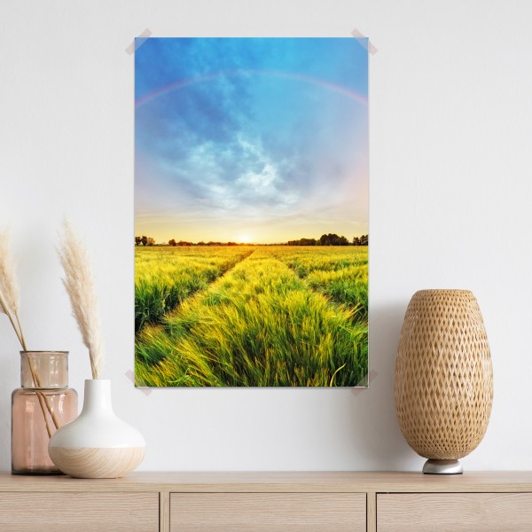 Poster regenbogen über goldenem weizenfeld bei sonnenuntergang – Wallnifity® Poster regenbogen über goldenem weizenfeld bei sonnenuntergang – Wallnifity®
