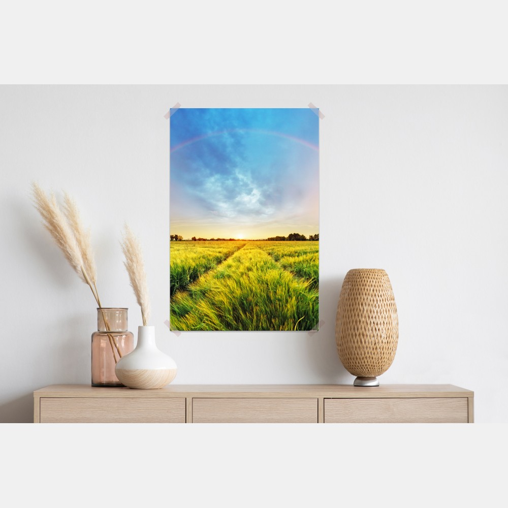 Poster regenbogen über goldenem weizenfeld bei sonnenuntergang – Wallnifity® Poster regenbogen über goldenem weizenfeld bei sonnenuntergang – Wallnifity®