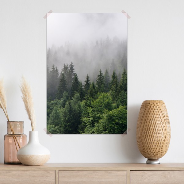 Poster nebliger immergrüner wald panorama – Wallnifity® Poster nebliger immergrüner wald panorama – Wallnifity®