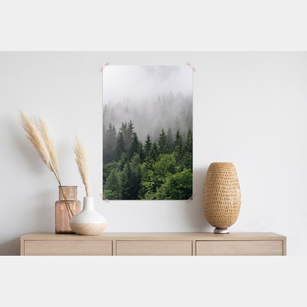 Poster nebliger immergrüner wald panorama – Wallnifity® Poster nebliger immergrüner wald panorama – Wallnifity®