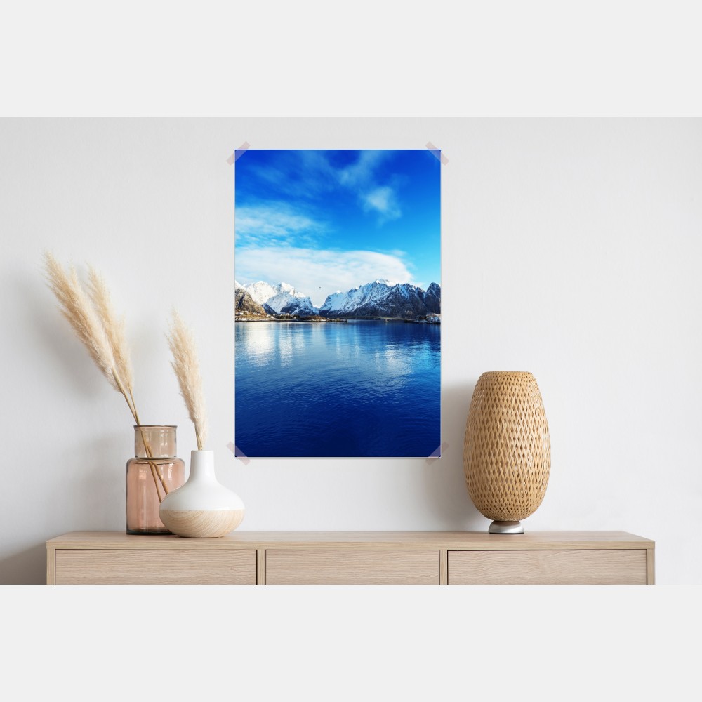 Poster ruhige winterliche fjordlandschaft in Reine, Lofoten – Wallnifity® Poster ruhige winterliche fjordlandschaft in Reine, Lofoten – Wallnifity®