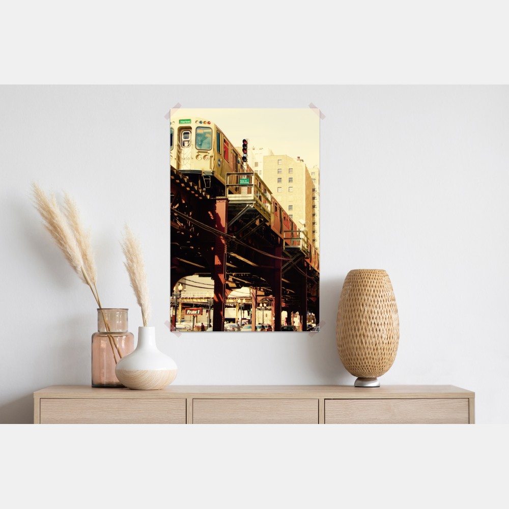 Poster retro hochbahn über der stadtstraße – Wallnifity® Poster retro hochbahn über der stadtstraße – Wallnifity®