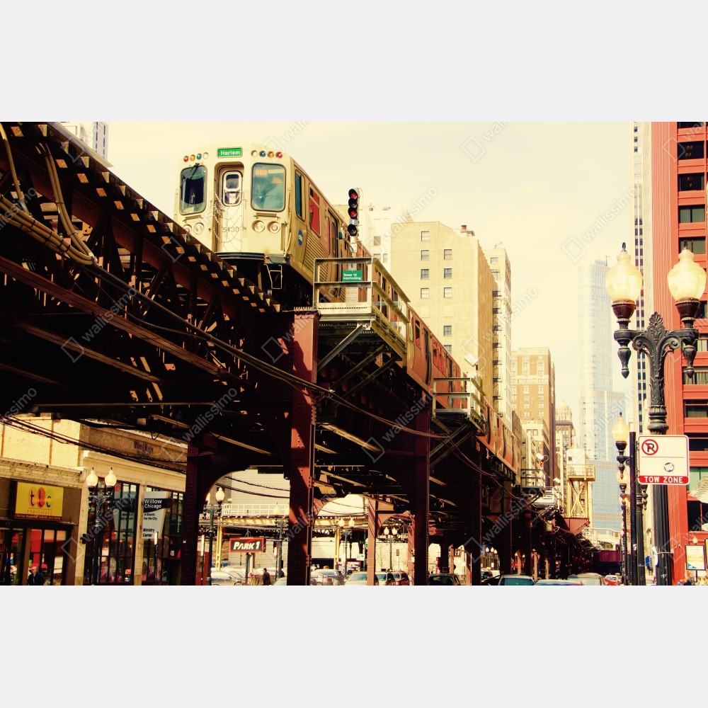 Poster retro hochbahn über der stadtstraße – Wallnifity® Poster retro hochbahn über der stadtstraße – Wallnifity®