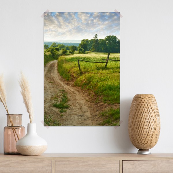 Poster sonniger landweg durch grüne wiesen – Wallnifity® Poster sonniger landweg durch grüne wiesen – Wallnifity®