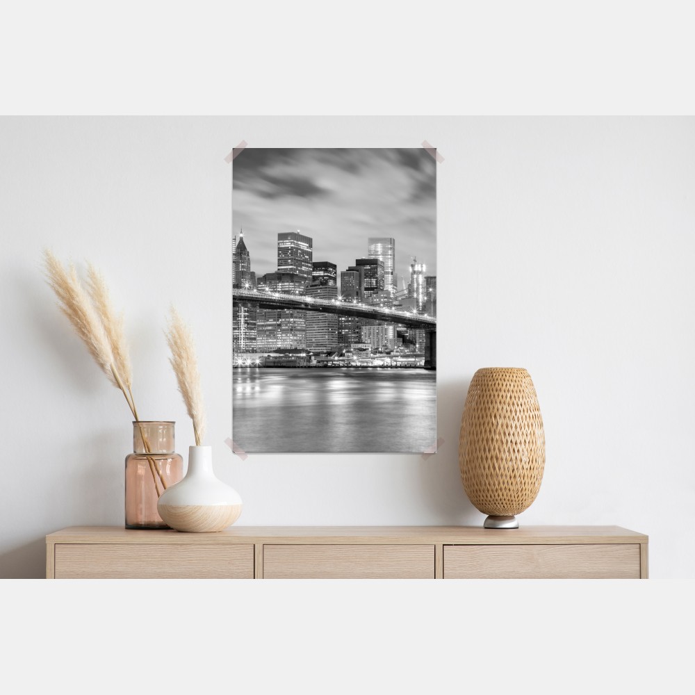 Poster schwarzweiß skyline von New York mit Brooklyn Bridge – Wallnifity® Poster schwarzweiß skyline von New York mit Brooklyn Bridge – Wallnifity®