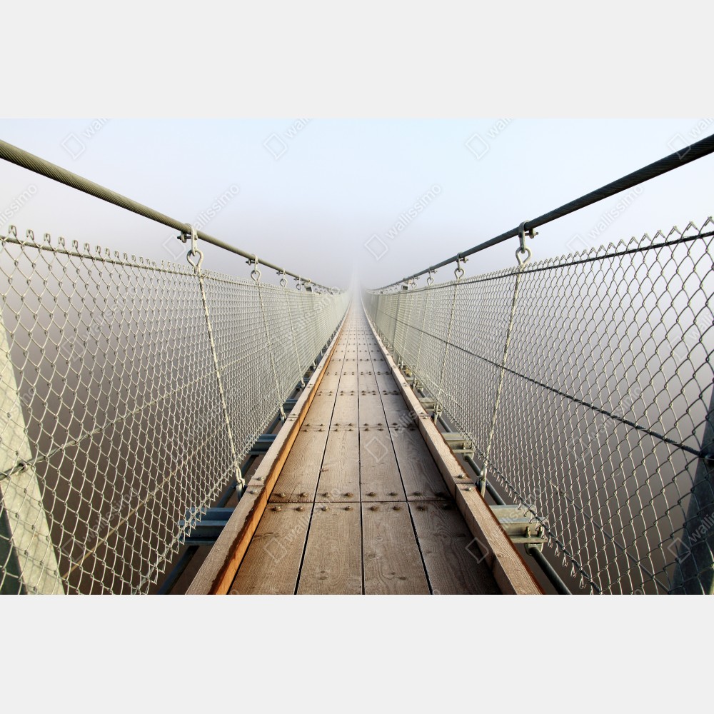 Poster neblige hängebrücke die in den nebel führt – Wallnifity® Poster neblige hängebrücke die in den nebel führt – Wallnifity®
