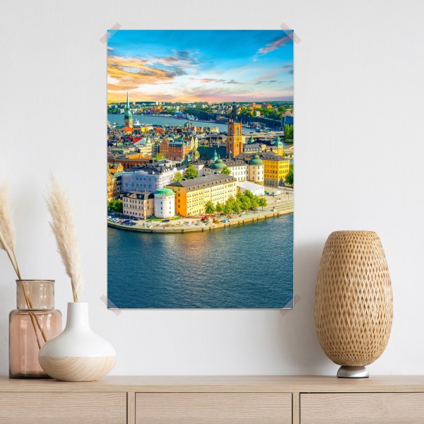 Poster lebendige stadtansicht von Stockholm bei sonnenuntergang – Wallnifity® Poster lebendige stadtansicht von Stockholm bei sonnenuntergang – Wallnifity®
