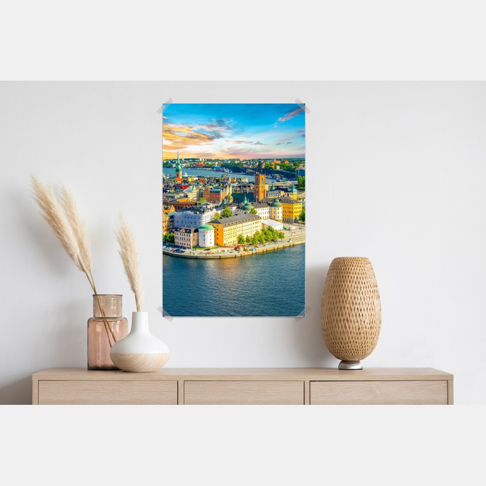 Poster lebendige stadtansicht von Stockholm bei sonnenuntergang – Wallnifity® Poster lebendige stadtansicht von Stockholm bei sonnenuntergang – Wallnifity®