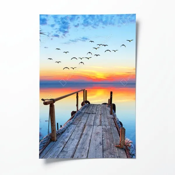 Poster tropischer strand mit palmen und segelboot – Wallnifity®