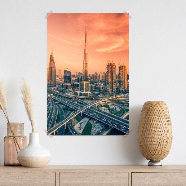 Poster Dubai skyline bei sonnenuntergang – Wallnifity® Poster Dubai skyline bei sonnenuntergang – Wallnifity®