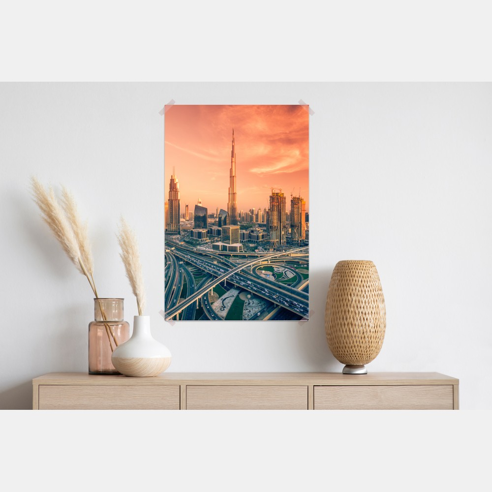 Poster Dubai skyline bei sonnenuntergang – Wallnifity® Poster Dubai skyline bei sonnenuntergang – Wallnifity®