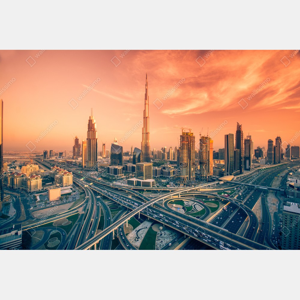 Poster Dubai skyline bei sonnenuntergang – Wallnifity® Poster Dubai skyline bei sonnenuntergang – Wallnifity®