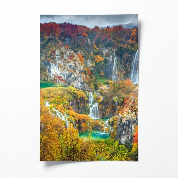 Poster sonnenuntergang mit schwan auf stillem see – Wallnifity®