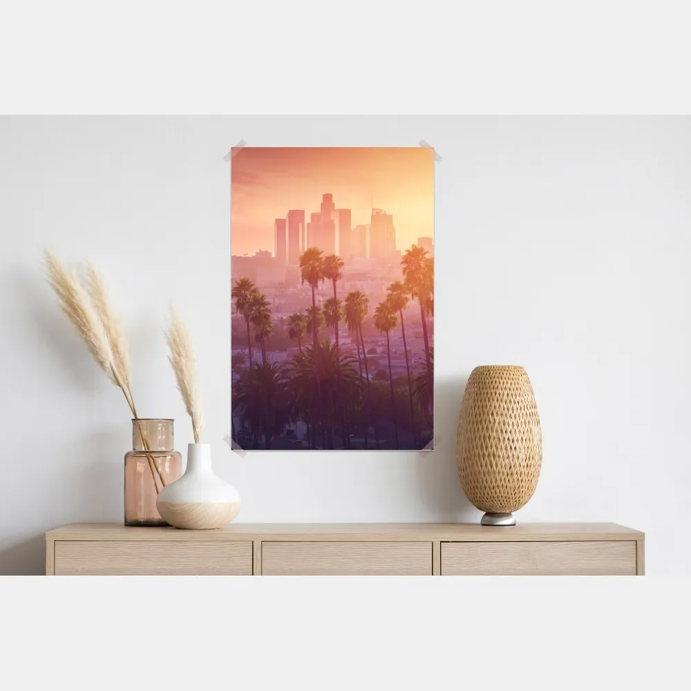 Poster Los Angeles goldener sonnenuntergang über der skyline – Wallnifity® Poster Los Angeles goldener sonnenuntergang über der skyline – Wallnifity®
