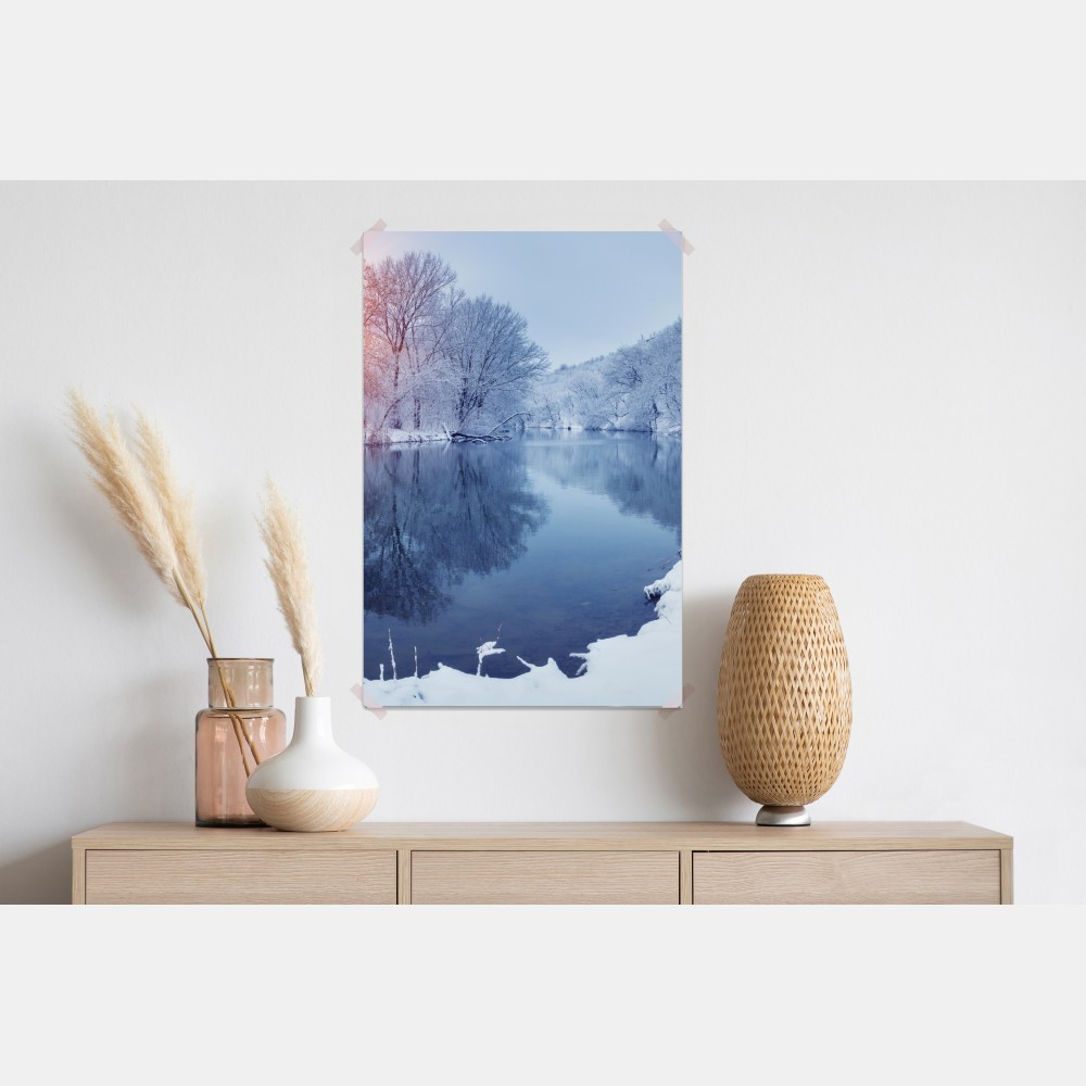 Poster winterliche flusslandschaft bei sonnenuntergang – Wallnifity® Poster winterliche flusslandschaft bei sonnenuntergang – Wallnifity®