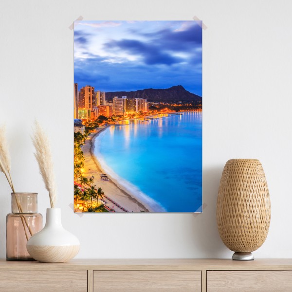 Poster Honolulu skyline bei dämmerung – Wallnifity® Poster Honolulu skyline bei dämmerung – Wallnifity®