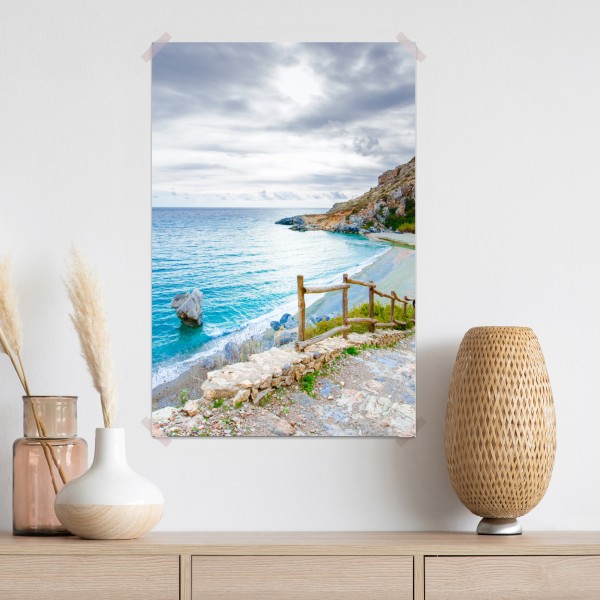 Poster ruhige türkisfarbene bucht mit küstenpfad – Wallnifity® Poster ruhige türkisfarbene bucht mit küstenpfad – Wallnifity®