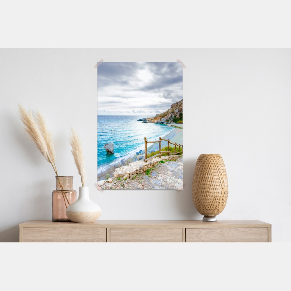 Poster ruhige türkisfarbene bucht mit küstenpfad – Wallnifity® Poster ruhige türkisfarbene bucht mit küstenpfad – Wallnifity®