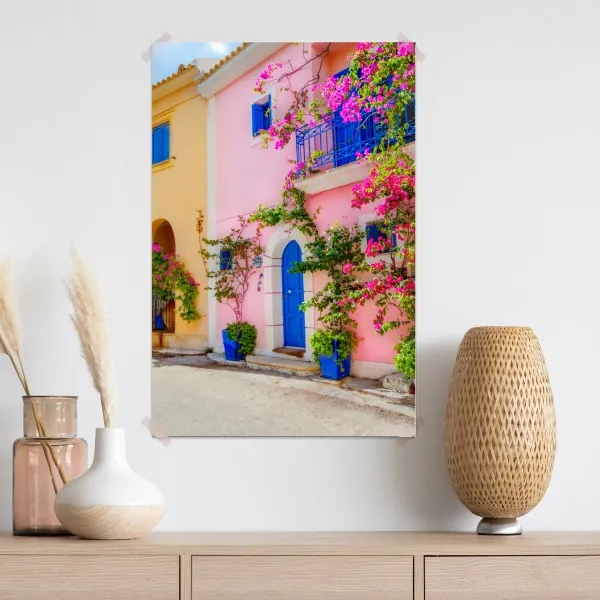 Poster bunte straße auf Kefalonia – Wallnifity® Poster bunte straße auf Kefalonia – Wallnifity®