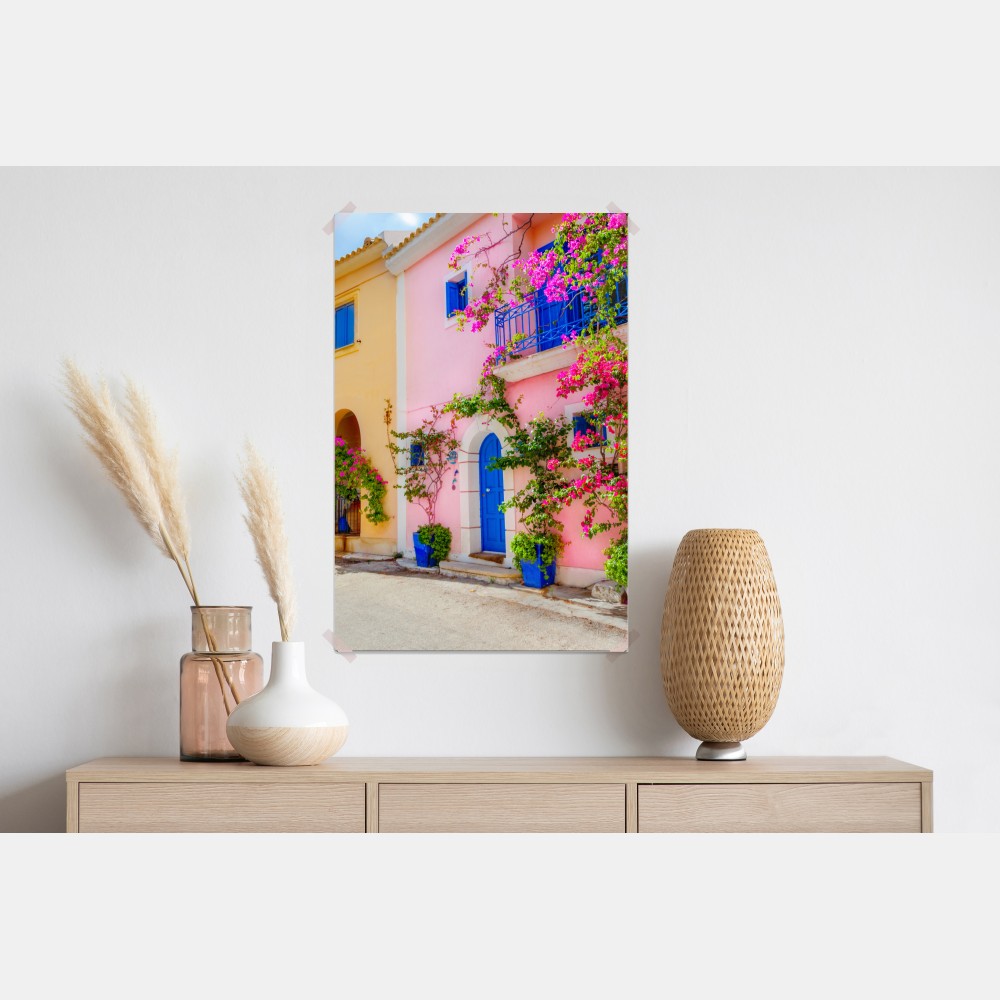 Poster bunte straße auf Kefalonia – Wallnifity® Poster bunte straße auf Kefalonia – Wallnifity®