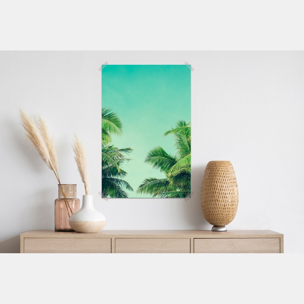Poster tropisches palmendach unter türkisfarbenem himmel – Wallnifity® Poster tropisches palmendach unter türkisfarbenem himmel – Wallnifity®