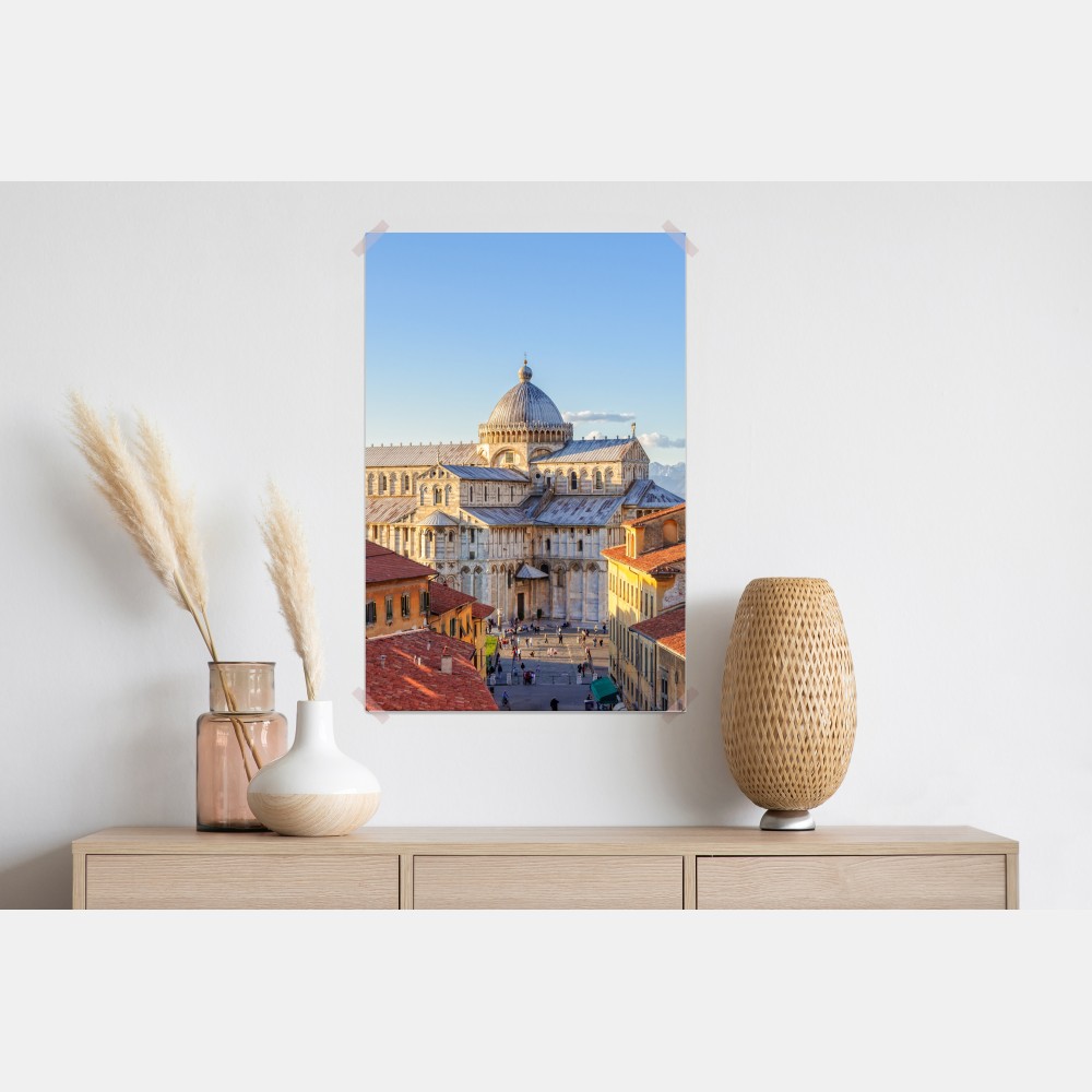 Poster sonnenbeschienener blick auf den dom von Pisa und den schiefen turm – Wallnifity® Poster sonnenbeschienener blick auf den dom von Pisa und den schiefen turm – Wallnifity®