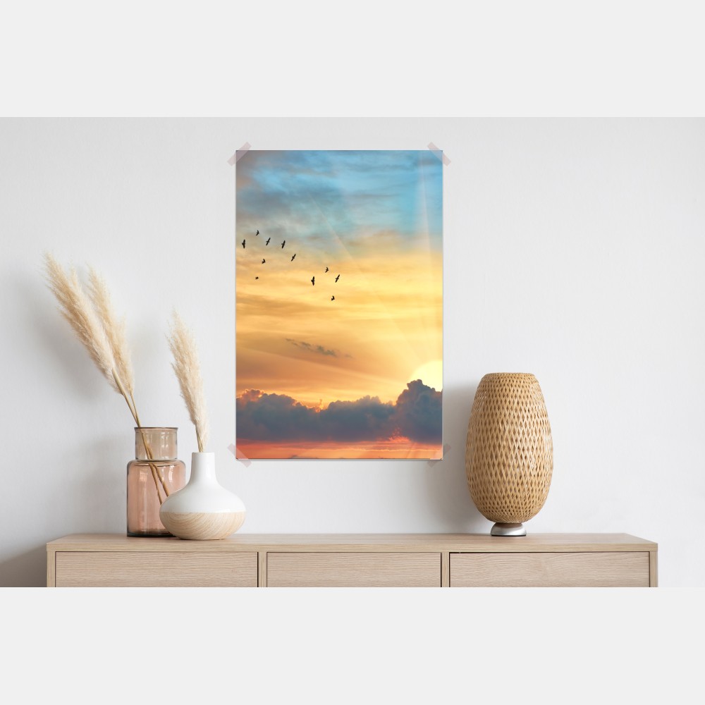 Poster goldener sonnenaufgang über den wolken – Wallnifity® Poster goldener sonnenaufgang über den wolken – Wallnifity®