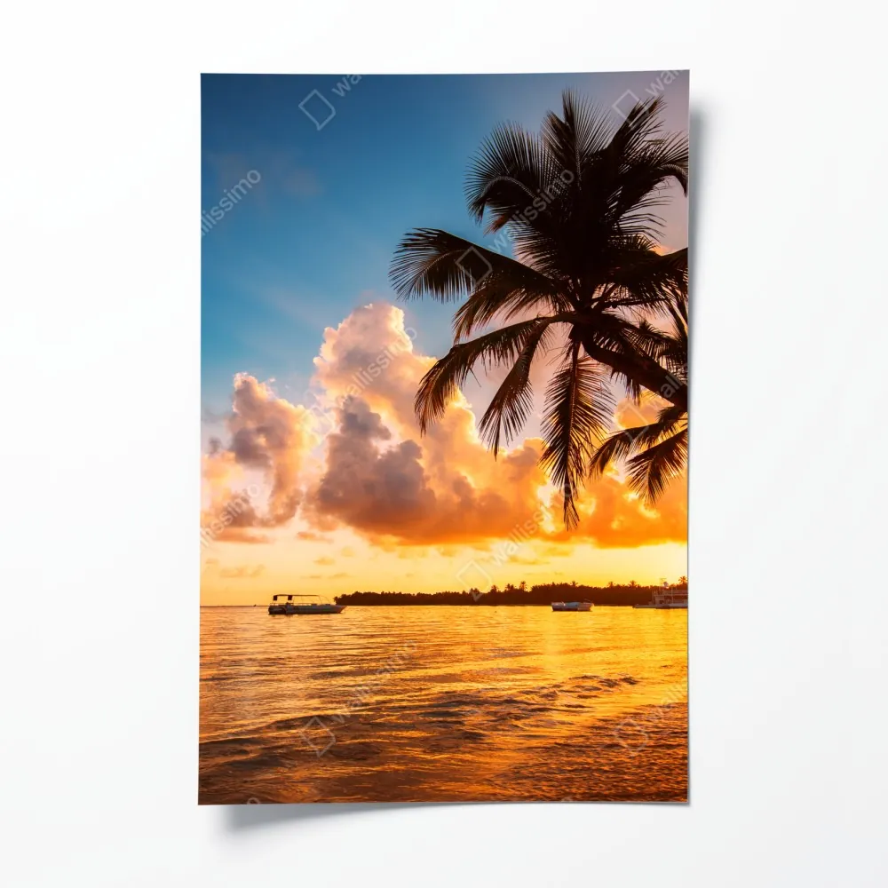 Poster tropischer sonnenuntergang mit palmensilhouetten, Dominikanische Republik – Wallnifity® Poster tropischer sonnenuntergang mit palmensilhouetten, Dominikanische Republik – Wallnifity®